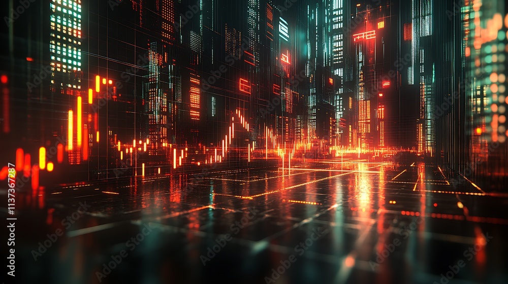 A dynamic financial graph with glowing stock ticker symbols and vibrant upward and downward arrows, surrounded by soft neon light effects, a dark and sleek futuristic backdrop, A dynamic financial graph with glowing stock ticker symbols and vibrant upward and downward arrows, surrounded by soft neon light effects, a dark and sleek futuristic backdrop,