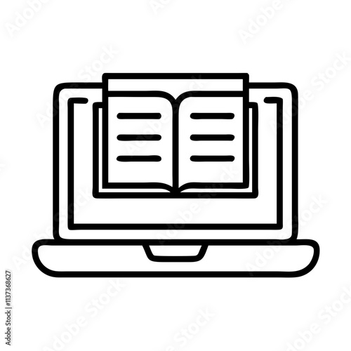 laptop with e learning icon, teachers’ day line art, teachers day icon - simple black line art icon of laptop with e learning, for teachers’ day celebrations. teachers day vector art.