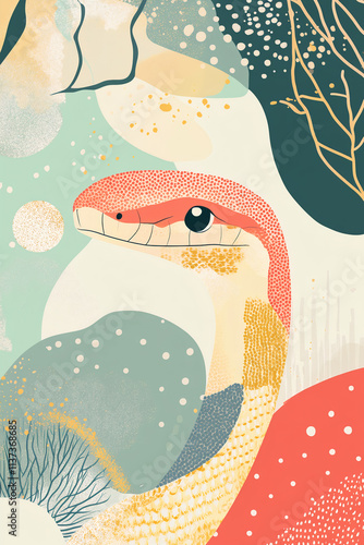 Wallpaper Mural Illustration of a snake, pastel colors, that could be used for New Year's cards. Torontodigital.ca