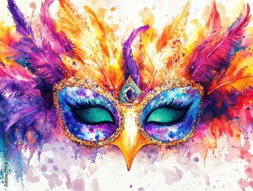 Colorful feathered mask photo