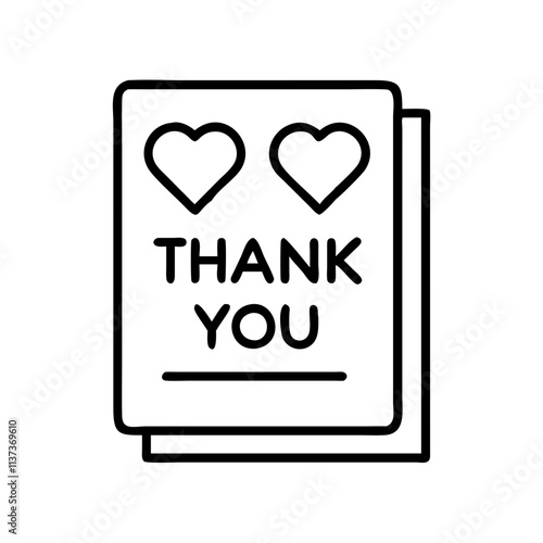 thank you card icon, teachers’ day line art, teachers day icon - simple black line art icon of thank you card, for teachers’ day celebrations. teachers day vector art.