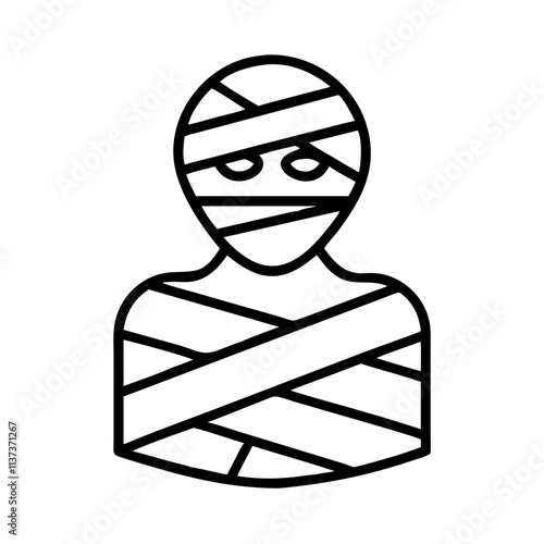 mummy icon, halloween line art, halloween icon - simple black line art icon of mummy, symbolizing topic celebrations. topic vector art.