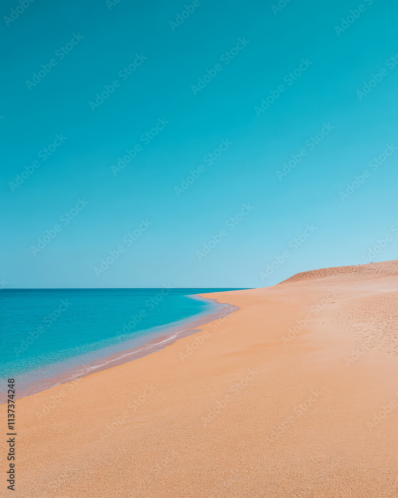 Tranquil sandy beach with clear blue water and clear sky on a sunny day Tranquil sandy beach with clear blue water and clear sky on a sunny day