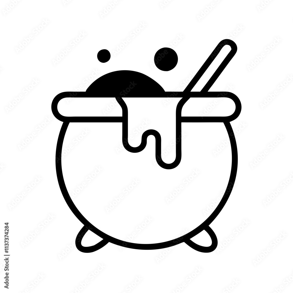 witch s cauldron with green brew icon, halloween line art, halloween icon - simple black line art icon of witch s cauldron with green brew, symbolizing topic celebrations. topic vector art.