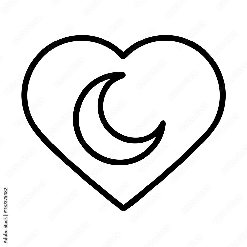 heart with crescent icon, hajj line art, hajj icon - simple black line art icon of heart with crescent, symbolizing Hajj celebrations. Hajj vector art. heart with crescent icon, hajj line art, hajj icon - simple black line art icon of heart with crescent, symbolizing Hajj celebrations. Hajj vector art.