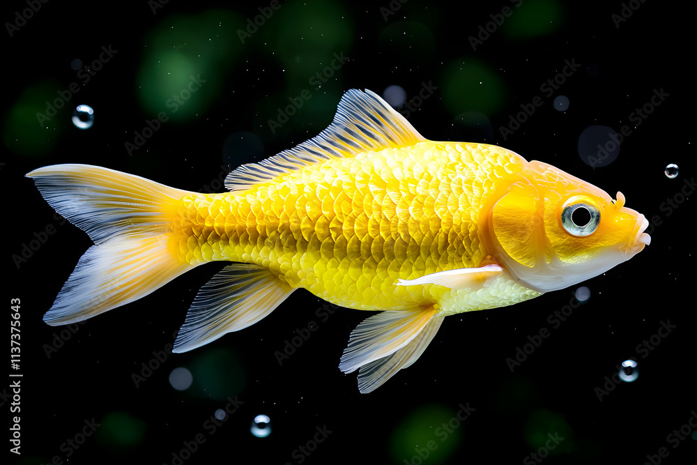Φωτογραφία Vibrant Golden Fish Swimming Gracefully in Clear Water Surrounded by Bubbles and