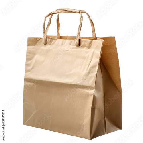 Simple brown paper bag on a transparent background suitable for various packaging needs and everyday use, Brown paper bag isolated on transparent background Stock Photo photo