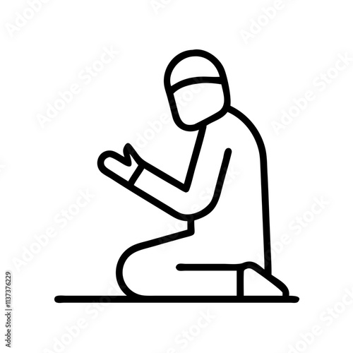 pilgrim praying in mina icon, hajj line art, hajj icon - simple black line art icon of pilgrim praying in mina, symbolizing Hajj celebrations. Hajj vector art.