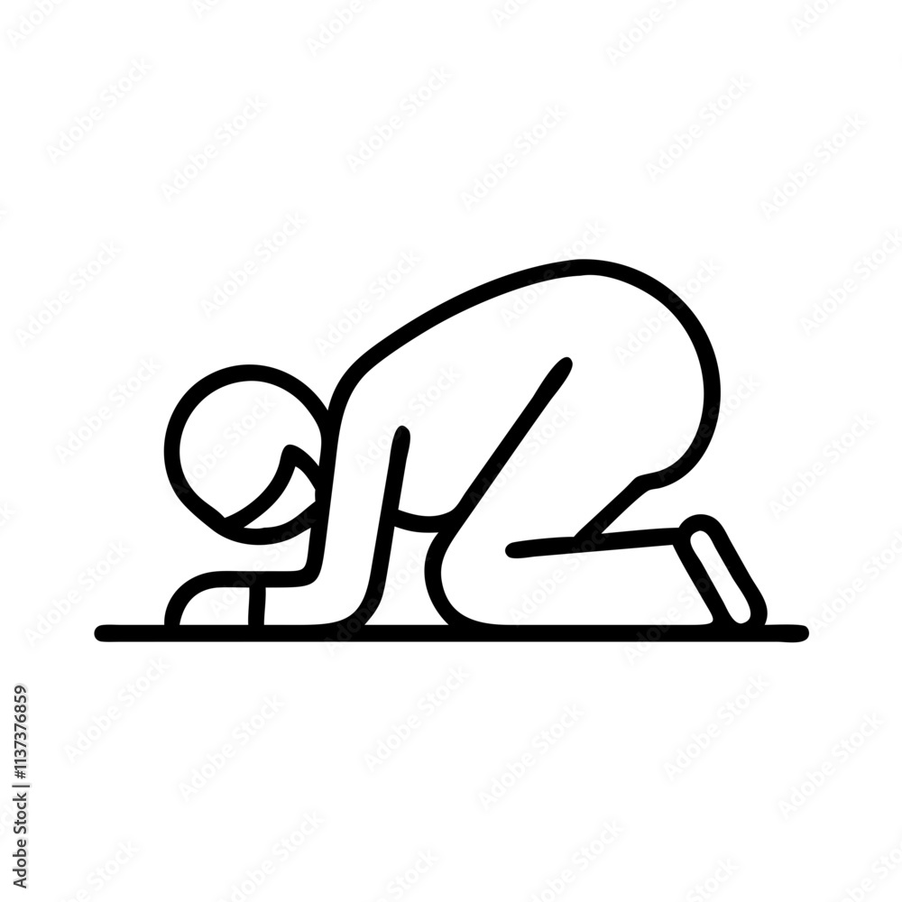 sujood prostration pose icon, hajj line art, hajj icon - simple black line art icon of sujood prostration pose, symbolizing Hajj celebrations. Hajj vector art. sujood prostration pose icon, hajj line art, hajj icon - simple black line art icon of sujood prostration pose, symbolizing Hajj celebrations. Hajj vector art.