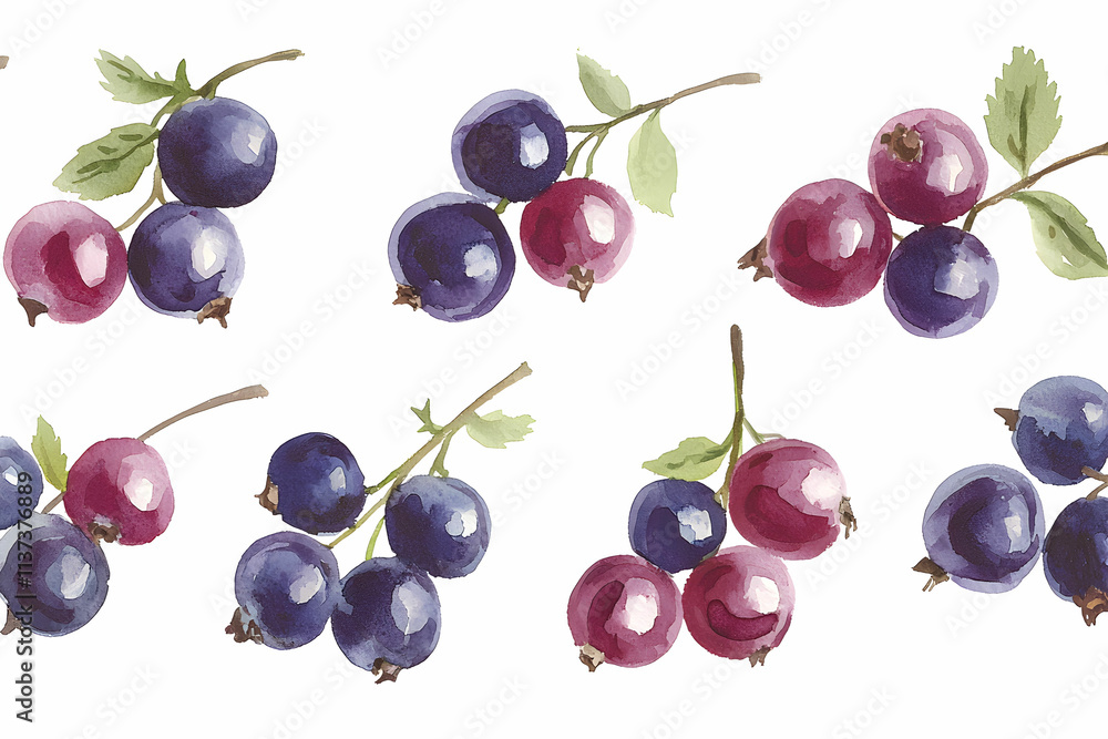 Beautiful Hand-painted Watercolor Illustration of Fresh Berries on White Background Beautiful Hand-painted Watercolor Illustration of Fresh Berries on White Background