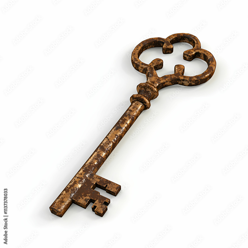 Antique Rusty Key with Intricate Design and Weathered Texture for Vintage or Old-fashioned Themes Antique Rusty Key with Intricate Design and Weathered Texture for Vintage or Old-fashioned Themes