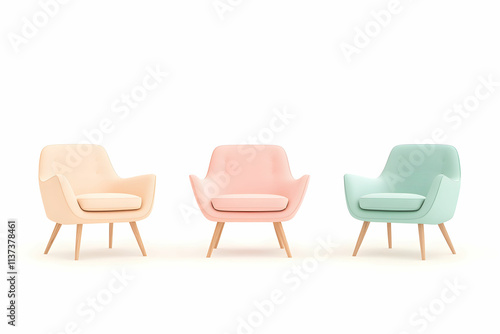 Stylish and Modern Armchairs in Soft Pastel Colors with Wooden Legs for Contemporary Interior Design