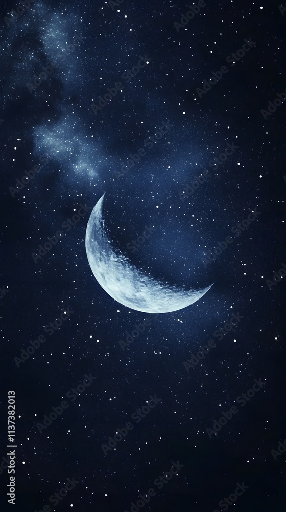Fototapeta premium Crescent Moon Night Sky Starry Background