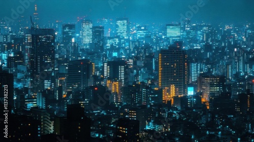 Wallpaper Mural A vibrant cityscape illuminated at night, showcasing urban life. Torontodigital.ca