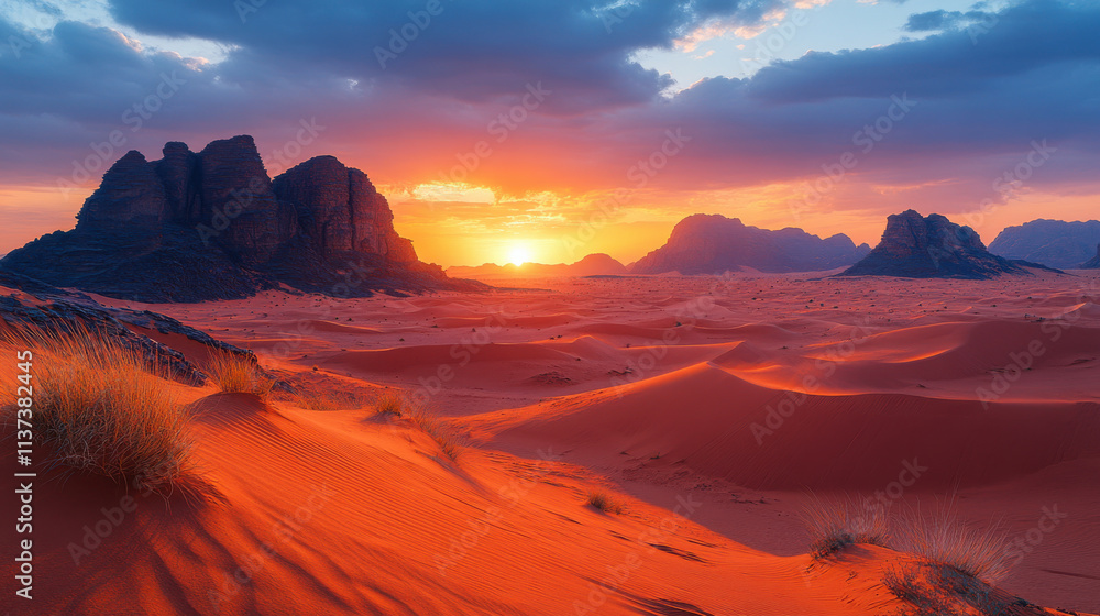 The desert and mountains at sunset The desert and mountains at sunset
