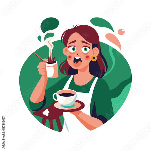 A woman drinking coffee illustration in flat style 

