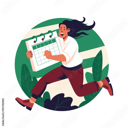 A flat illustration of a person chasing deadline 

