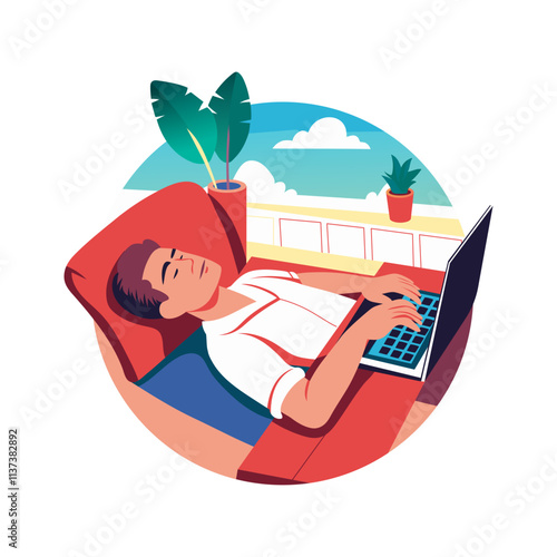 A person taking work nap flat illustration 