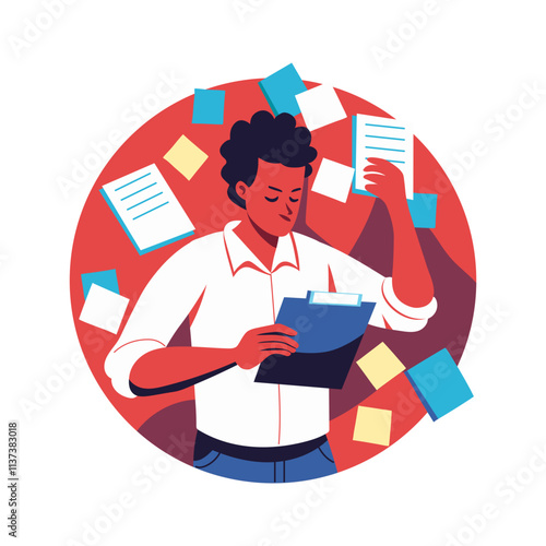 A person with many sticky notes, flat illustration 

