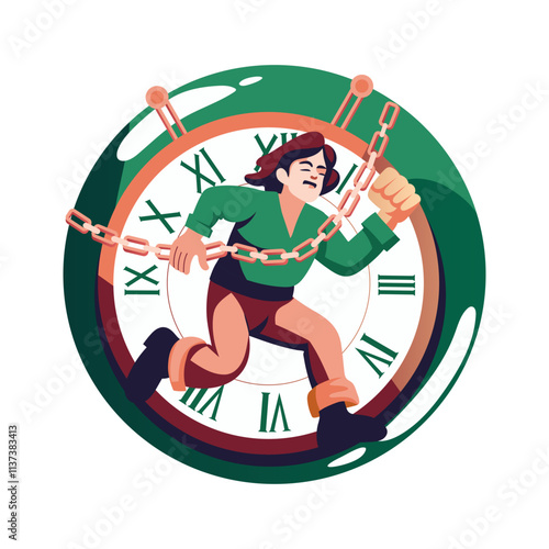 Time stuck illustration of a character in flat style 

