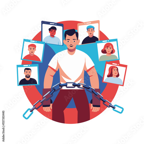 A man bound to a continuous meeting, flat illustration 


