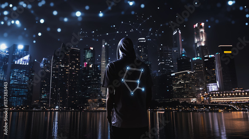 Hacker are planning to hack and attack networks and cyber security , innovative Smart city and graphs with statistics to analyze business potential and predict future developments in company growth.