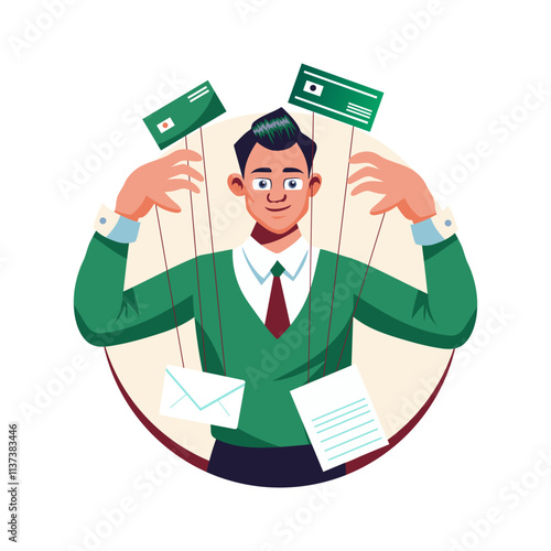 Work manipulation character illustration in flat style 


