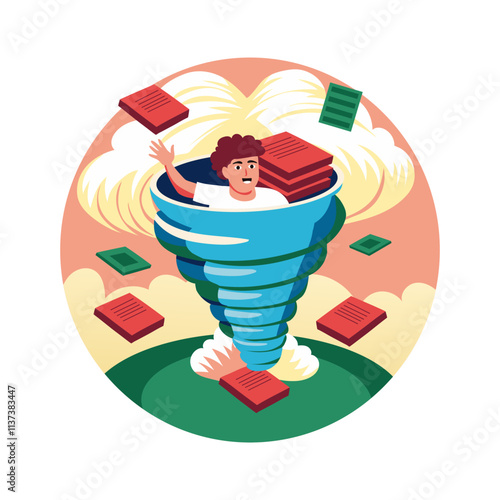A man stuck in work disaster, flat style illustration 

