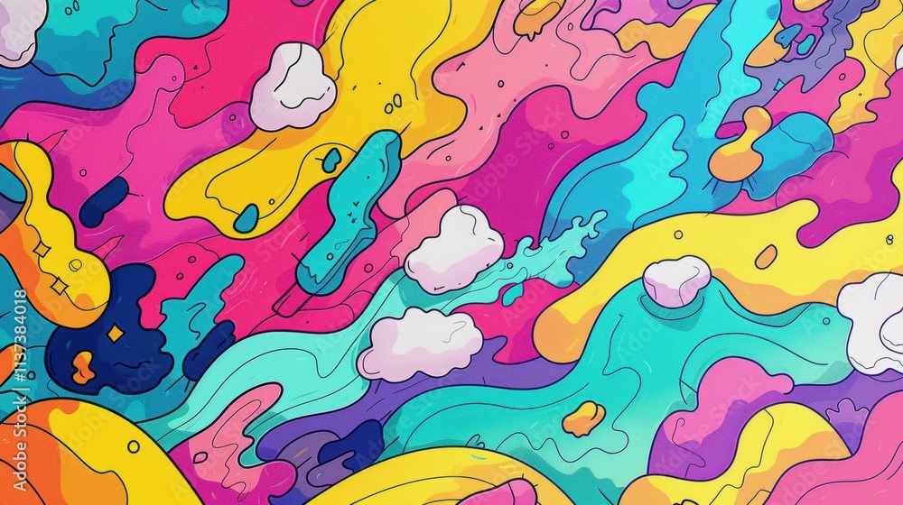Abstract colorful waves with clouds in a vibrant, fluid design. Abstract colorful waves with clouds in a vibrant, fluid design.