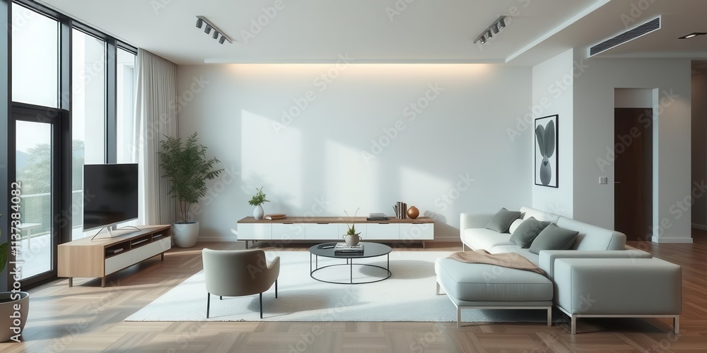 A sleek and stylish living room in a modern home, featuring a minimalist design with contemporary furniture and a neutral color palette, contemporary, home living A sleek and stylish living room in a modern home, featuring a minimalist design with contemporary furniture and a neutral color palette, contemporary, home living