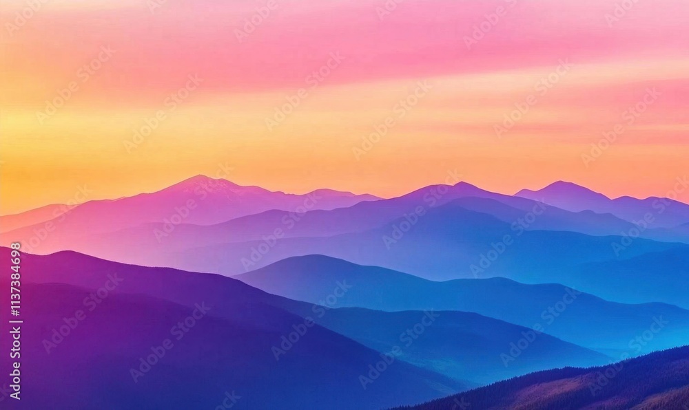 Fototapeta premium Serene mountain landscape at sunset with vibrant colors.