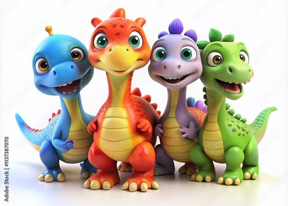 Fototapeta premium Adorable Cartoon Dinosaur Illustrations: Cute Dino Set, Kids Art, White Background, Childrens Book, Baby Shower, Party Supplies
