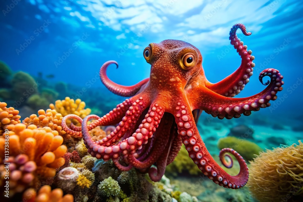 Adorable Red Octopus, Cute Cephalopod, Underwater Critter, Ocean Animal, Sea Life Photography Adorable Red Octopus, Cute Cephalopod, Underwater Critter, Ocean Animal, Sea Life Photography