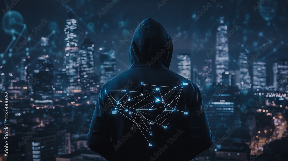 Obraz premium Hacker are planning to hack and attack networks and cyber security , innovative Smart city and graphs with statistics to analyze business potential and predict future developments in company growth.