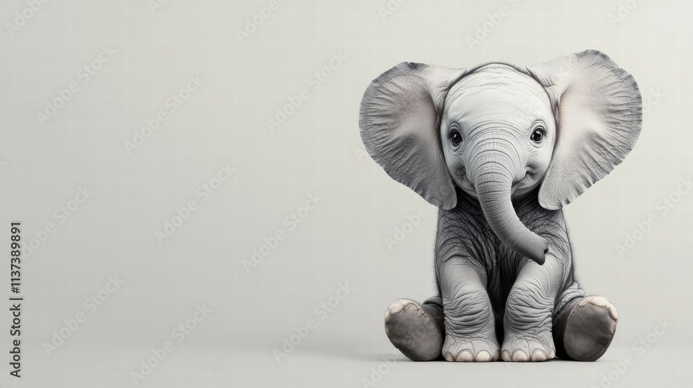Cute Baby Elephant Sitting on a Soft Light Background Cute Baby Elephant Sitting on a Soft Light Background