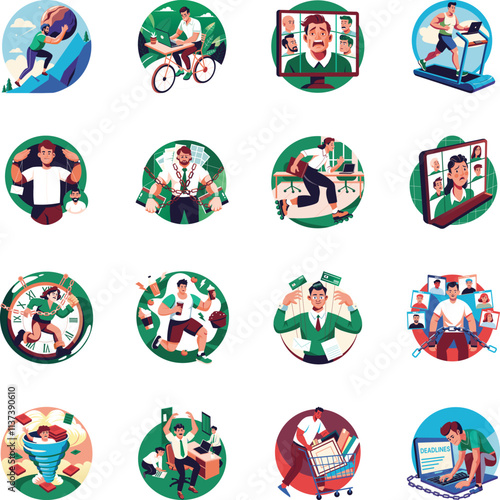 Collection of Flat Style Work Stress Illustrations 

