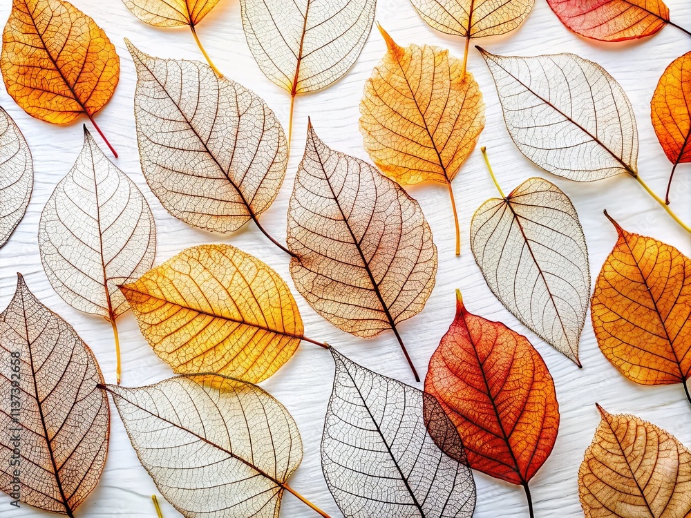 Aerial Drone Shot: Skeleton Leaves White Background - Autumn Nature Photography Aerial Drone Shot: Skeleton Leaves White Background - Autumn Nature Photography