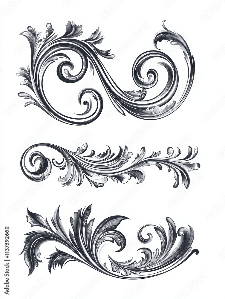 Fototapeta premium Decorative swirls divider. Collection of vector calligraphic objects for wedding invitation, greeting card and certificate design. Lines, borders, swirls and divider in retro classic style.