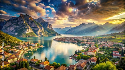 Aerial Panoramic Double Exposure: Torbole & Mount Brione - Breathtaking Lake Garda Scenery photo