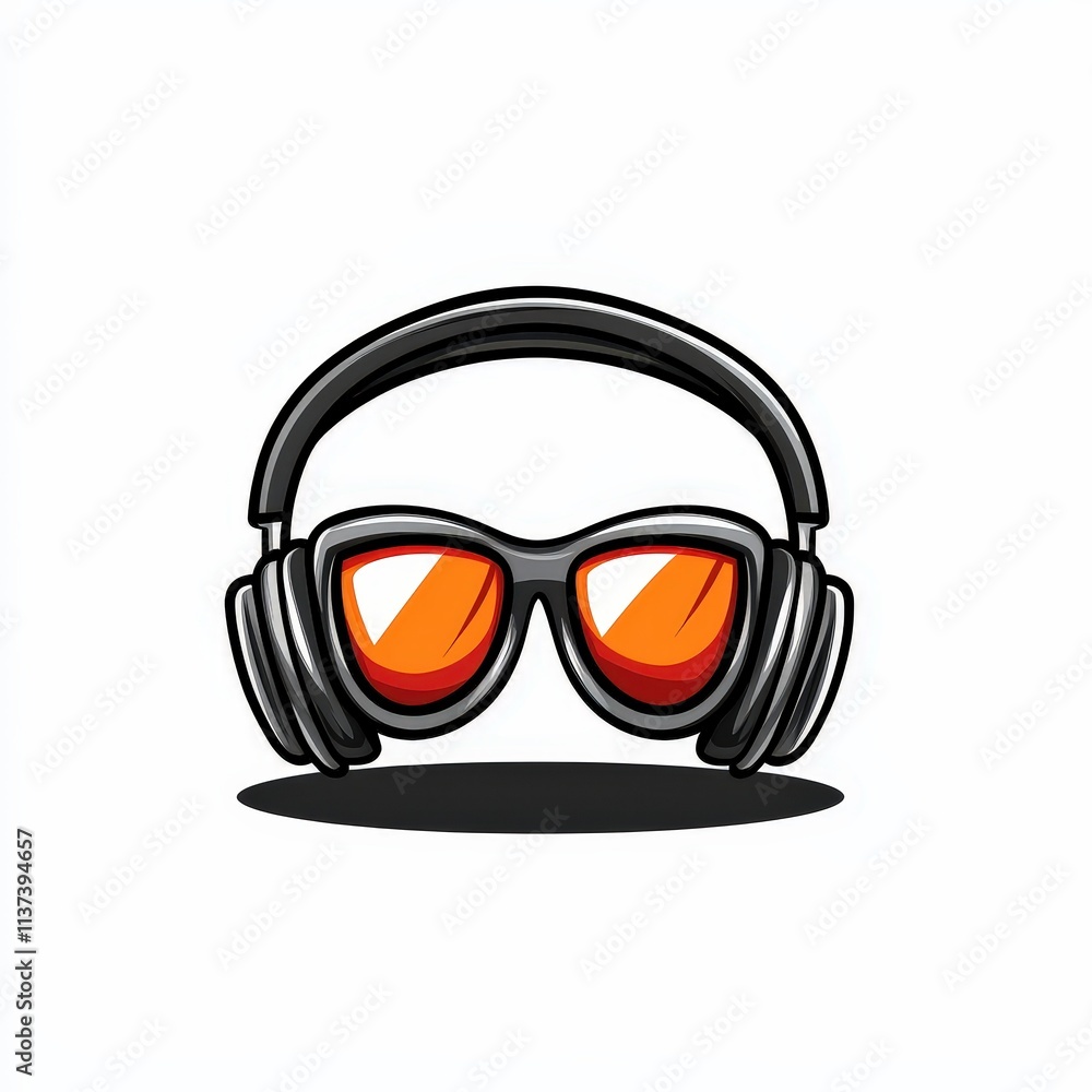 Design of headphones and dj with glasses icon logo illustration isolated on white background Design of headphones and dj with glasses icon logo illustration isolated on white background
