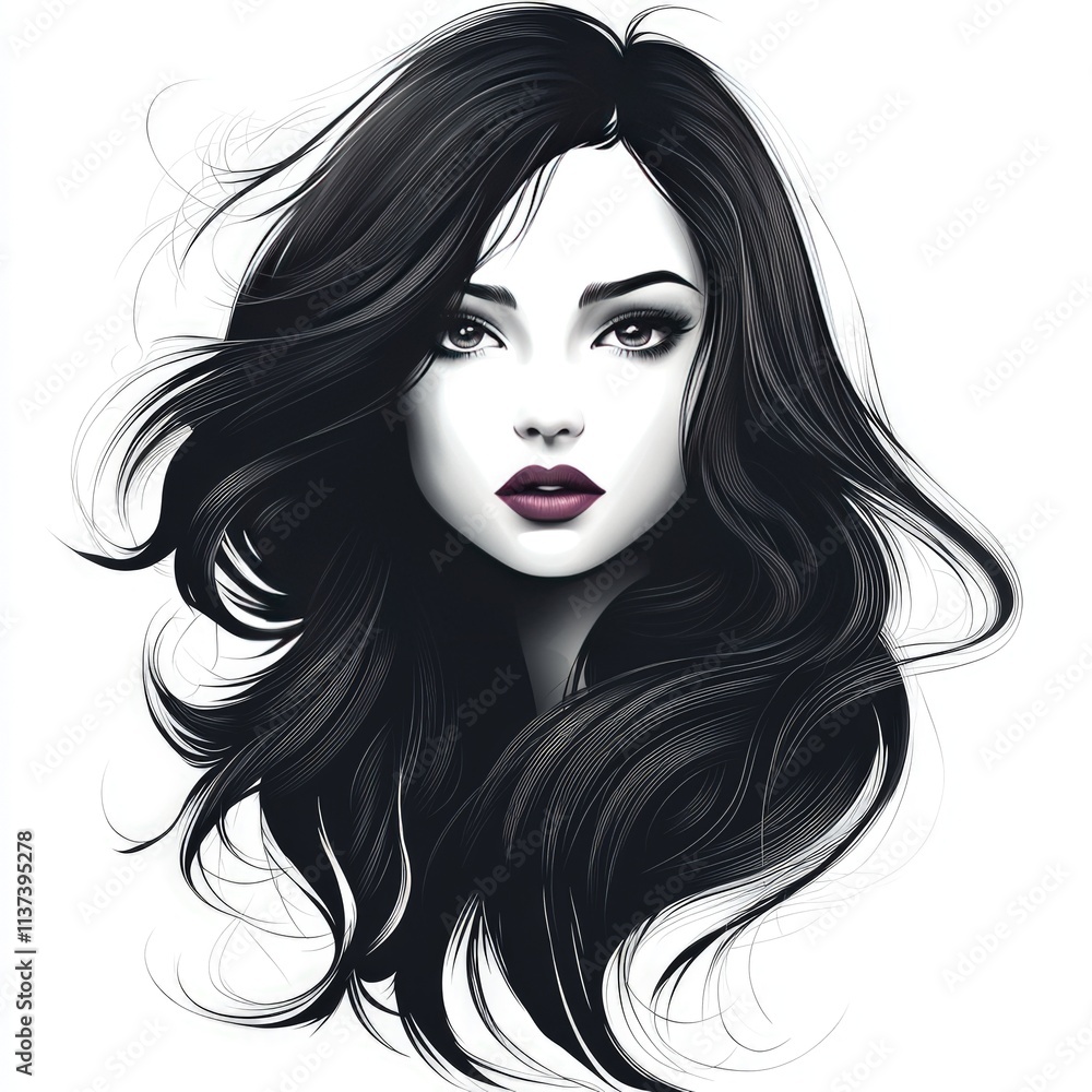 Design of beautiful girl with long hair icon logo illustration isolated on white background Design of beautiful girl with long hair icon logo illustration isolated on white background