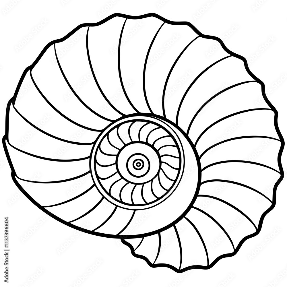 Obraz premium Nautilus shell line art vector illustration