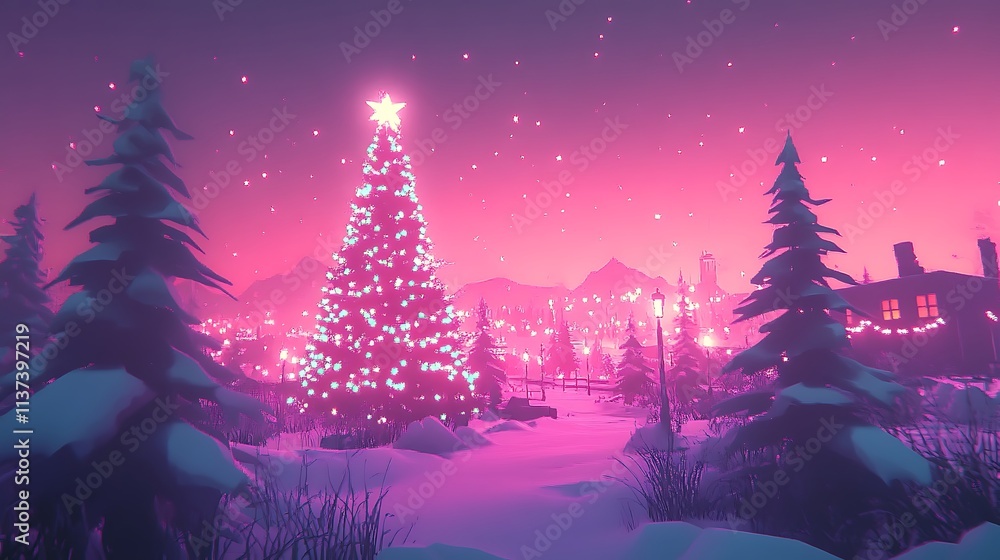 Naklejka premium Enchanted Winter Wonderland A Festive Christmas Eve Scene Perfect for Holiday Cards, Websites, and Social Media Posts