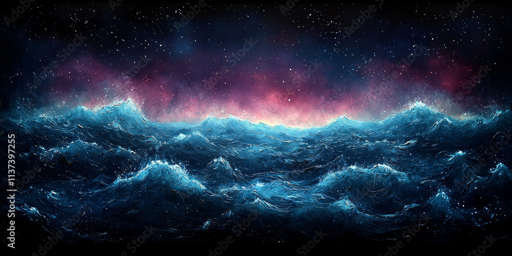 Night Ocean Waves Under Starry Sky Night Ocean Waves Under Starry Sky