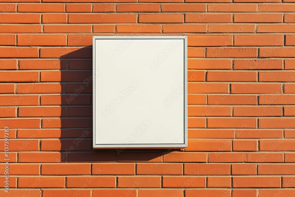 A blank box mounted on a textured orange brick wall. A blank box mounted on a textured orange brick wall.