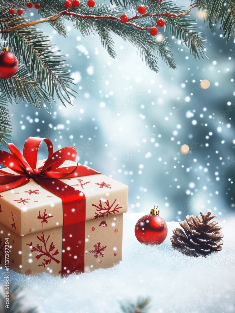 Merry Christmas and Happy New Year background. Winter season holiday decoration with gift and present. Merry Christmas and Happy New Year background. Winter season holiday decoration with gift and present.
