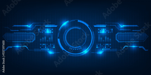 Vector illustration of futuristic blue digital high technology with circle hud and digital circuit element pattern for game and advertising artwork.Future tech design concepts.