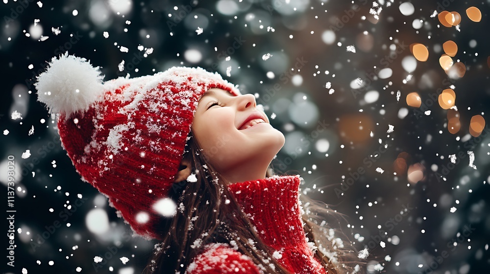 Joyful Child in Red Winter Outfit Enjoying the Snowfall Perfect for Holiday Cards,Winter Wonderland Themed Projects,and Childrens Products Joyful Child in Red Winter Outfit Enjoying the Snowfall Perfect for Holiday Cards,Winter Wonderland Themed Projects,and Childrens Products