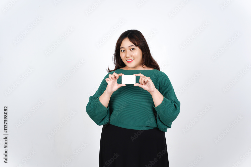 Holding Credit Debit Card, Smiling and showing white blank card, Pay or Shopping Concept Of Beautiful Asian Woman Isolated On White Background Holding Credit Debit Card, Smiling and showing white blank card, Pay or Shopping Concept Of Beautiful Asian Woman Isolated On White Background