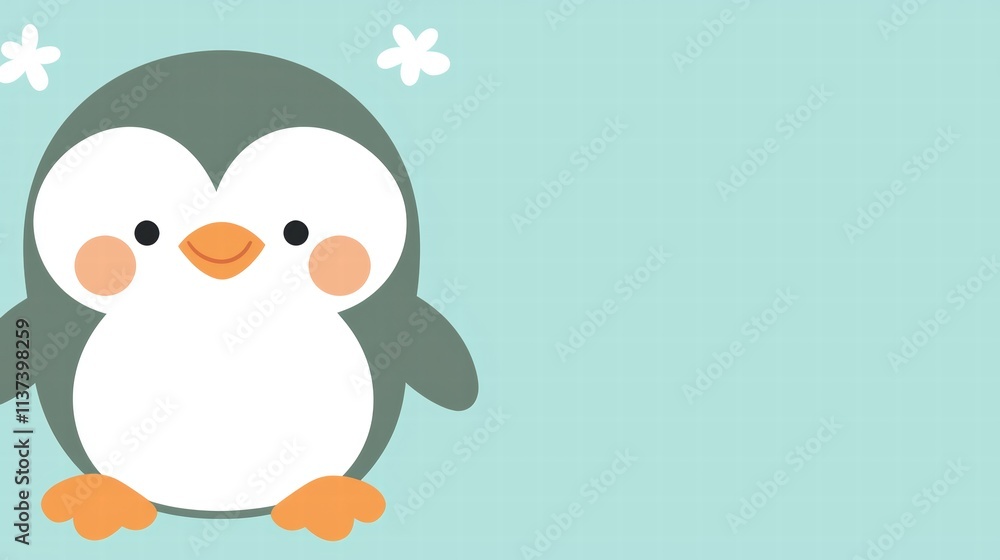 Cute Cartoon Penguin Character on a Soft Blue Background Cute Cartoon Penguin Character on a Soft Blue Background